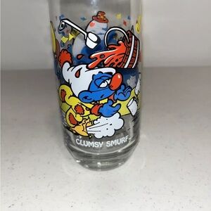 Smurf Hardee’s party, drinking glass, clumsy vintage, 1983 retro